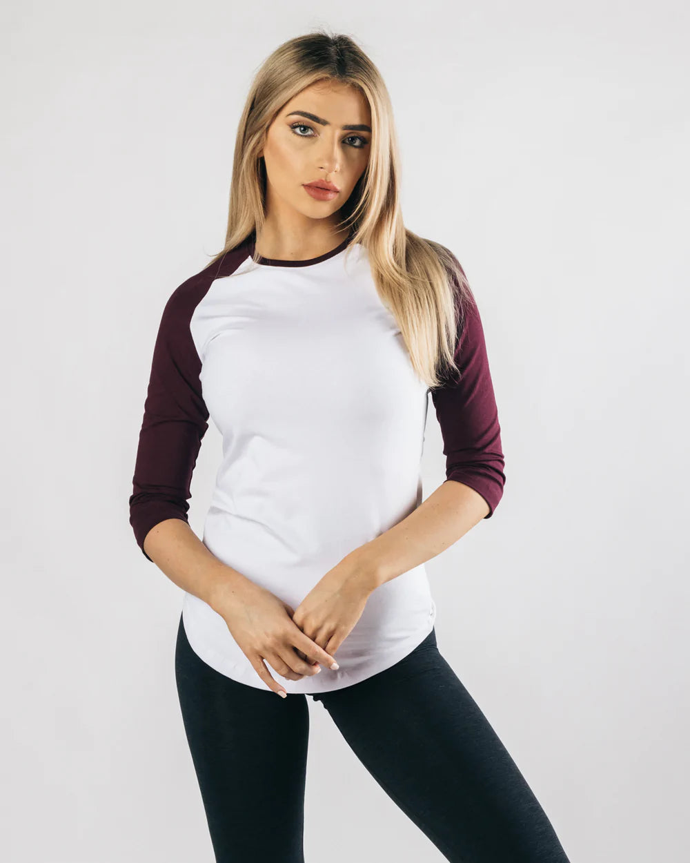 CAMISETA MANGA 3/4 ROJO VINO